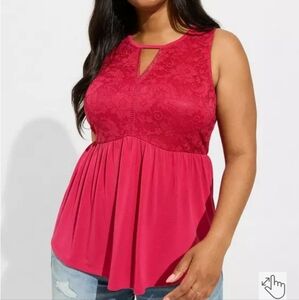 Torrid Size 2 Mini Studio Knit Crew Neck Lace Baby Doll Tank
